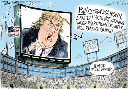 Political cartoon U.S. Trump NFL kneeling
