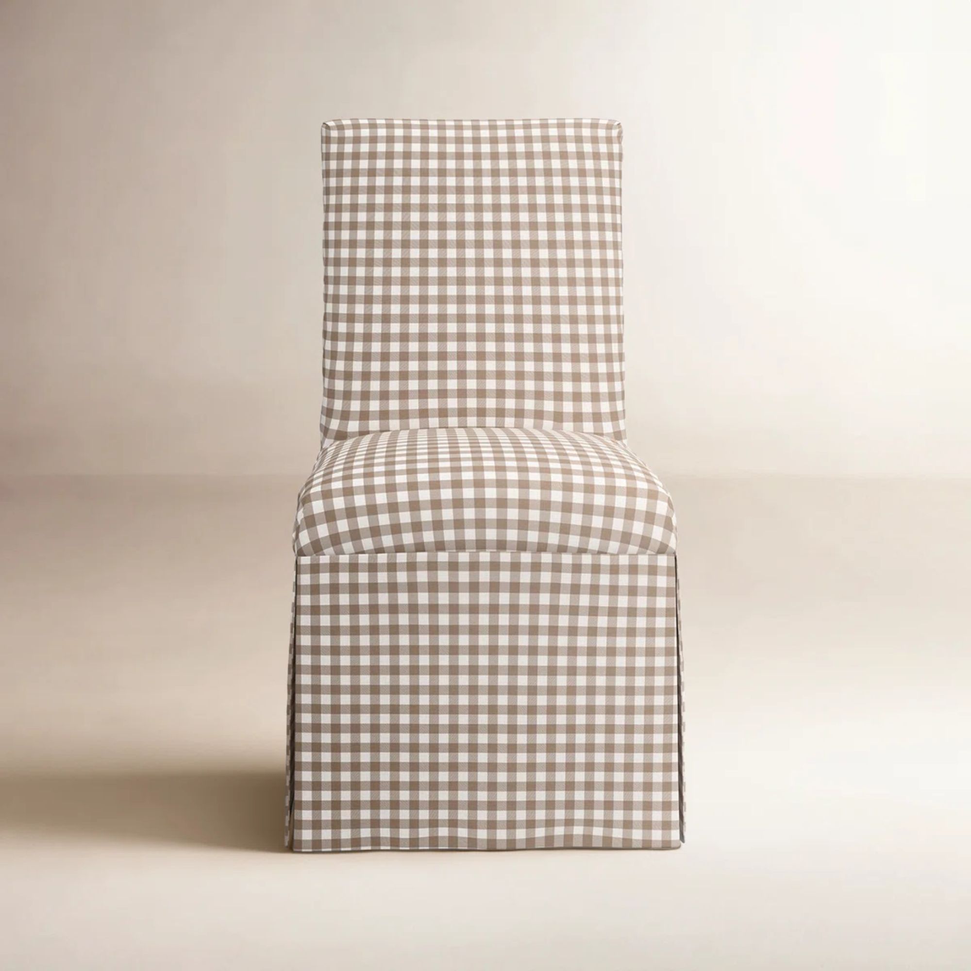 Taupe and cream gingham chair with skirt