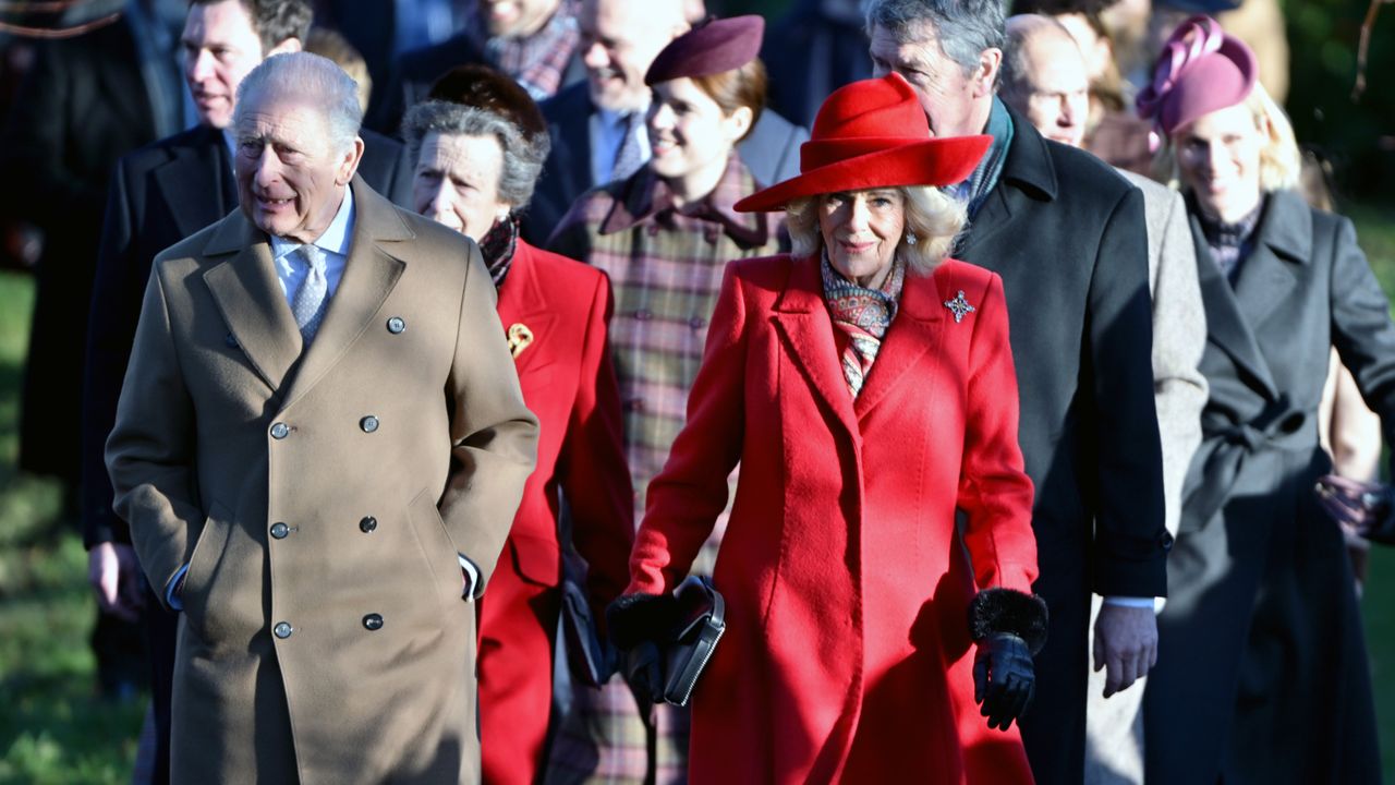 King Charles III, Princess Anne, Princess Royal, Princess Eugenie of York and Queen Camilla attend the Christmas Morning Service at Sandringham Church on December 25, 2025