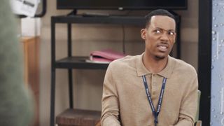 Tyler James Williams as Gregory Eddie gives a weird and concerned look in Abbott Elementary