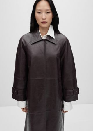 100% Oversized Leather Coat - Women | Mango United Kingdom