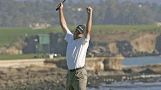 Arron Oberholser celebrates winning the 2006 Pebble Beach Pro-Am