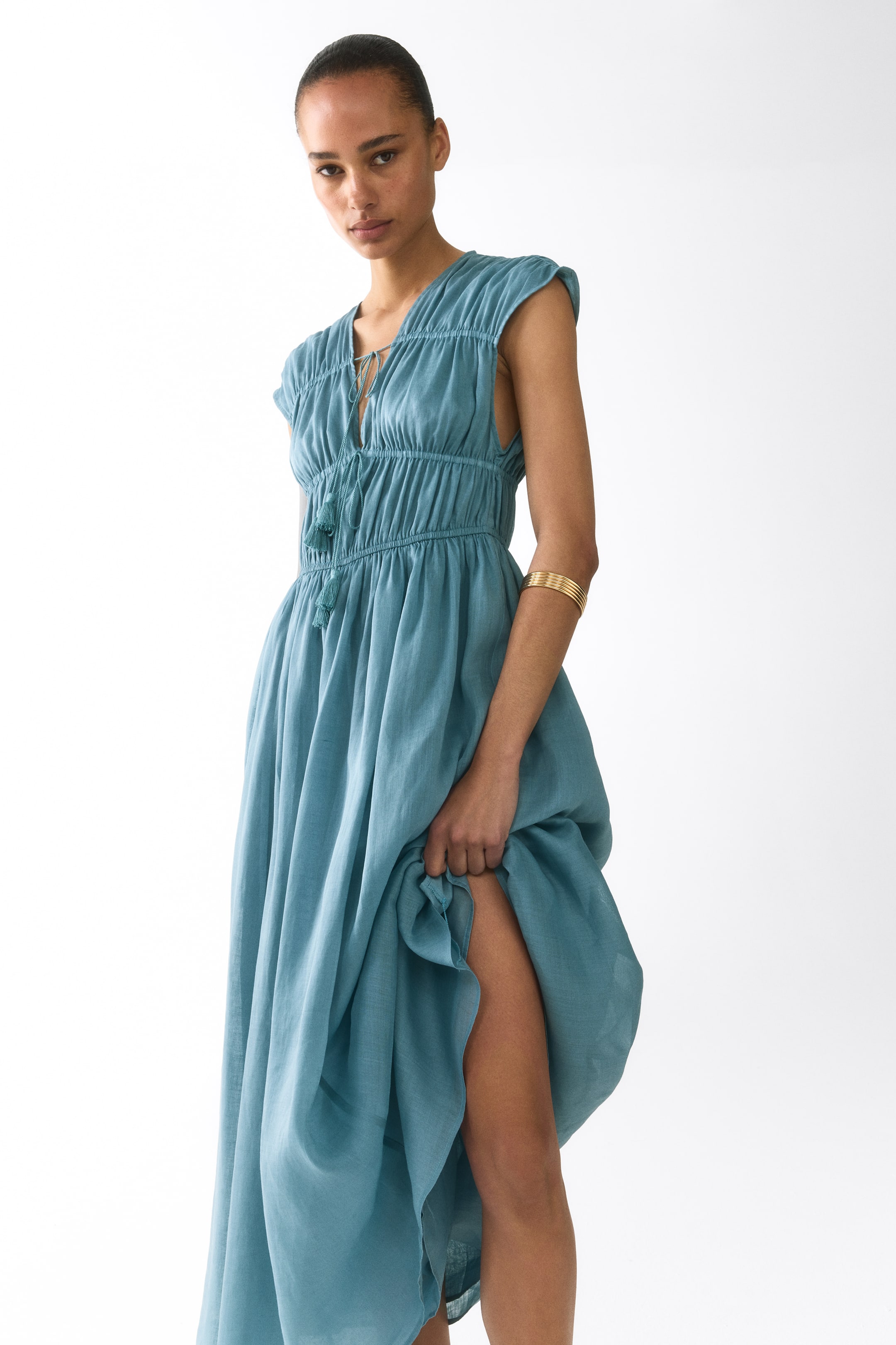 Drawstring-Detail Ramie Dress