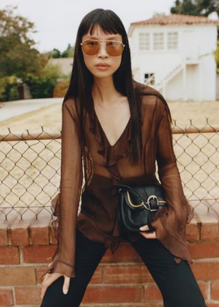 Semi-Transparent Ruffled Blouse