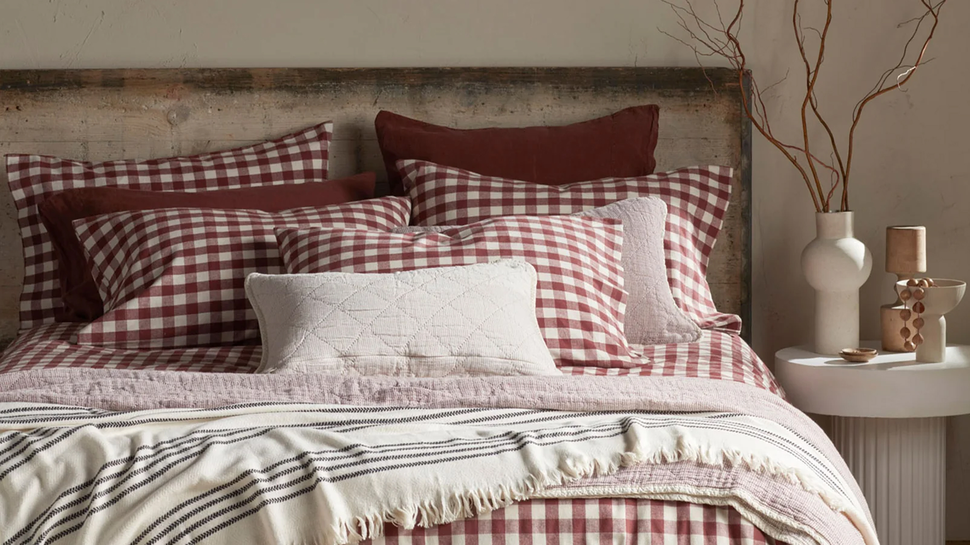 Brushed cotton bedding in a gingham check from the Secret Linen Store