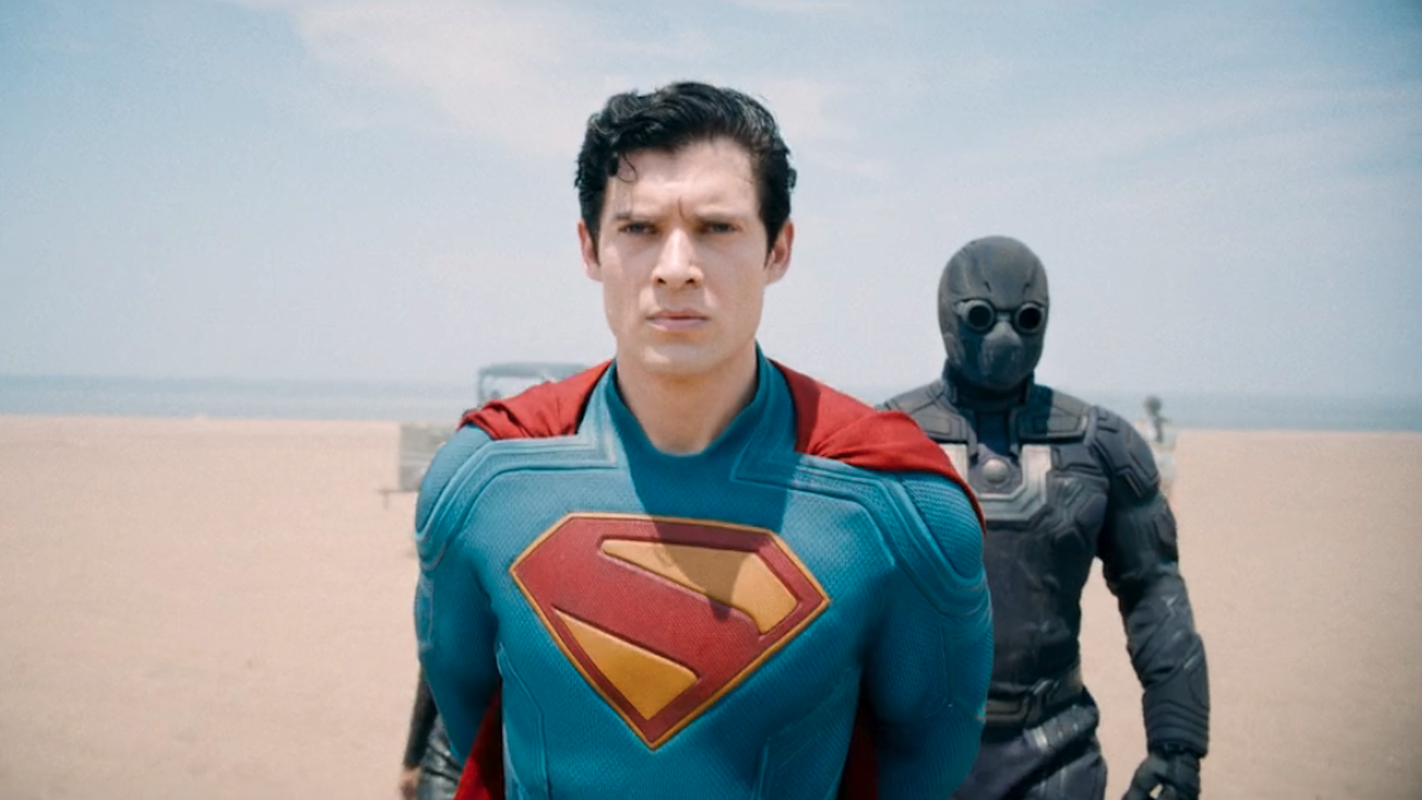 David Corenswet as Superman in the desert 