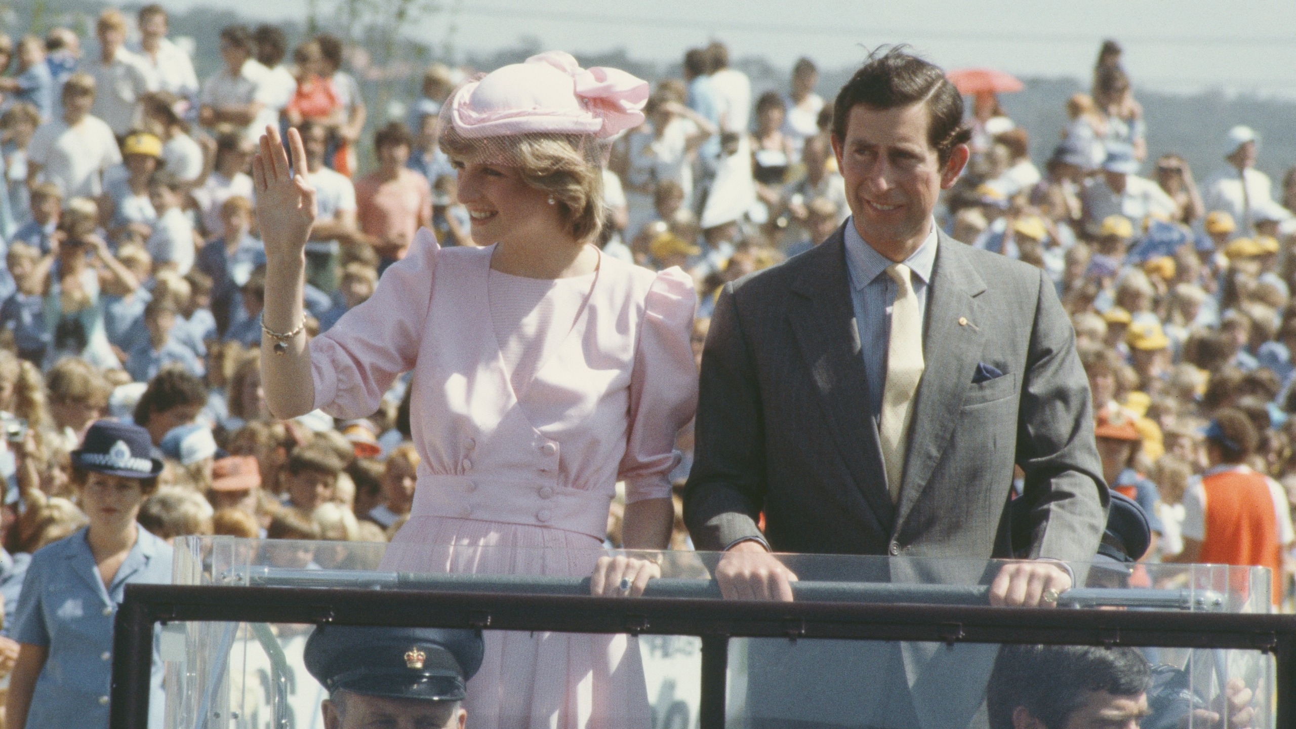 King Charles and Diana, Princess of Wales are welcomed by crowds as they visit Newcastle, during their tour of Australia, March 1983
