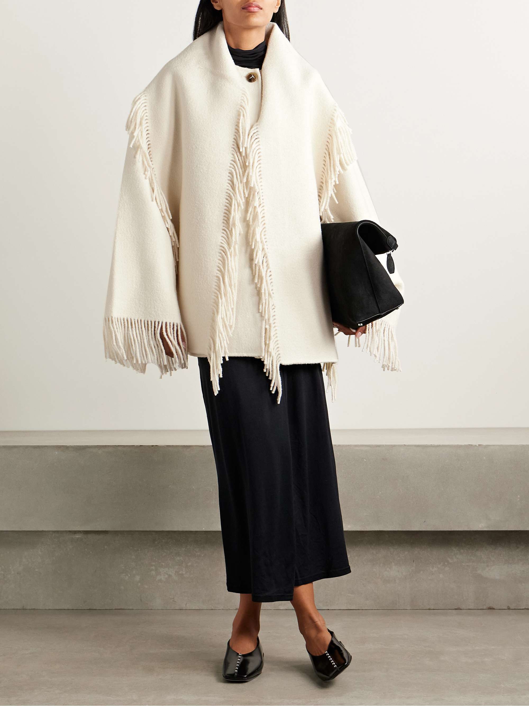 Draped Fringed Wool-Blend Jacket