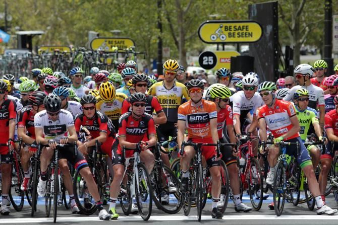 Waiting on the start line for stage six