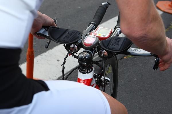 A 'busy' handlebar set up on Vikki Whitelaw's Pinarello time trial bike.