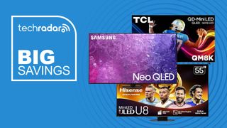 Three TVs on blue background