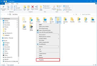 Windows 10 user folder context menu