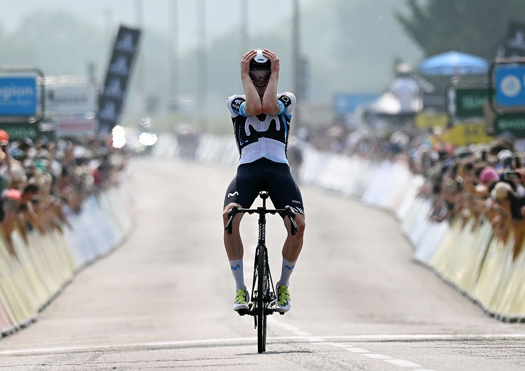 CHARANTONNAY FRANCE JUNE 10 Ivan Romeo of Spain and Team Movistar celebrates at finish line as stage winner during the 77th Criterium du Dauphine 2025 Stage 3 a 2072km stage from Brioude to Charantonnay UCIWT on June 10 2025 in Charantonnay France Photo by Dario BelingheriGetty Images