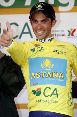 Alberto Contador in the Volta ao Algarve leader's jersey.