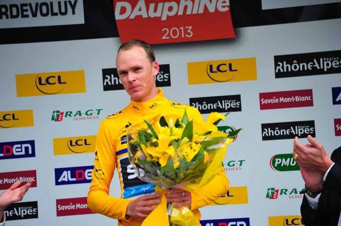 Chris Froome (Sky) in yellow at the Criterium du Dauphine.