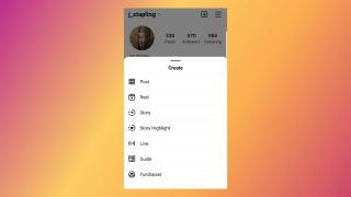 Instagram post options screenshot on gradient background