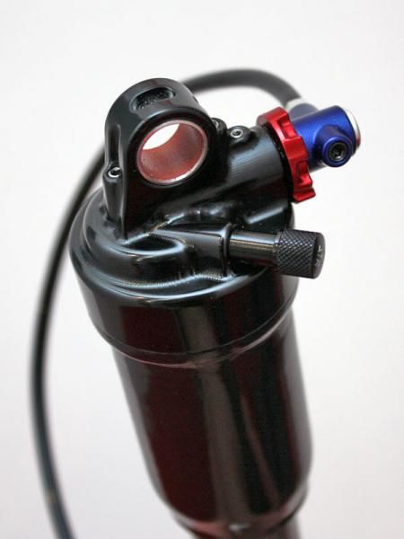 This rear shock is still in the prototype stage as seen in the fully machined head. The additional hydraulic lockout system also required its own bleed port - though we actually count four in total.
