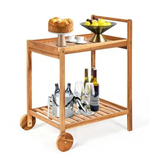 A wooden kitchen cart