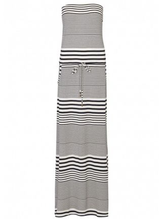 Striped jersey dress, £275, Melissa Odabash at Harvey Nichols