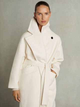 Wool-Blend Blindseam Coat in Cream