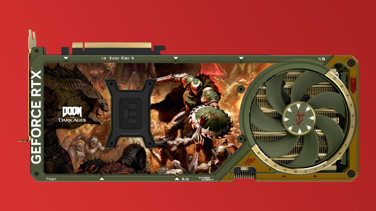 The backplate of the Asus ROG Astral GeForce RTX 5080 OC DOOM Edition