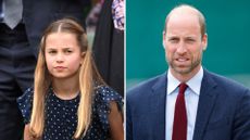 Composite of a picture of Princess Charlotte at Wimbledon 2024 and Prince William during a visit to Swiss Valley Community Primary School in 2024