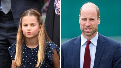 Composite of a picture of Princess Charlotte at Wimbledon 2024 and Prince William during a visit to Swiss Valley Community Primary School in 2024