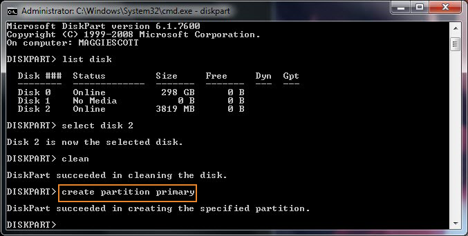 Creating primary partition.