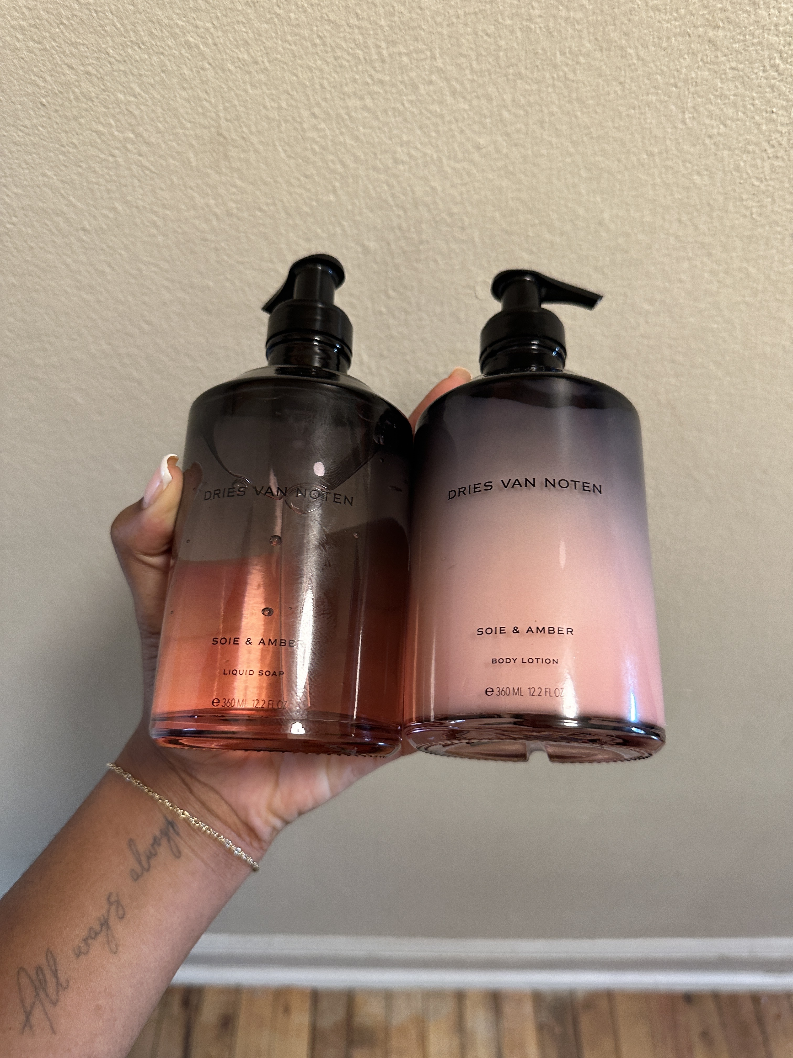 ariel baker holding the Dries Van Noten Soie and Amber collection