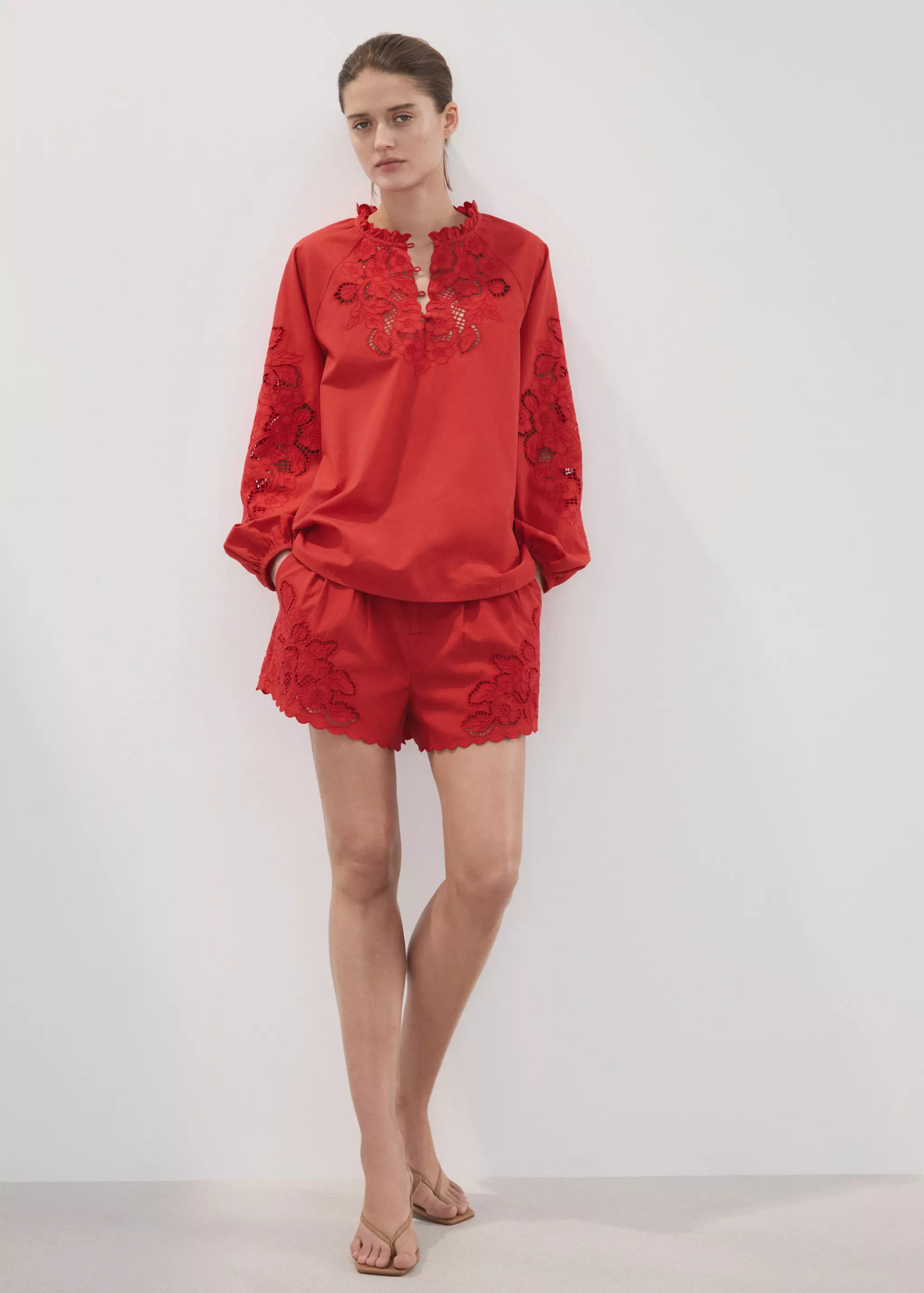 Embroidered Shorts With Lace Accents - Women | Mango Usa
