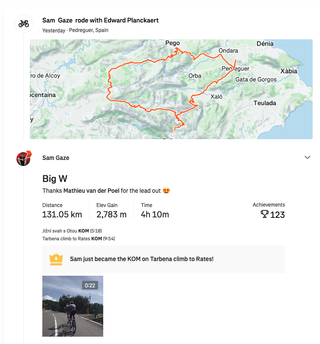 Strava activity for Sam Gaze