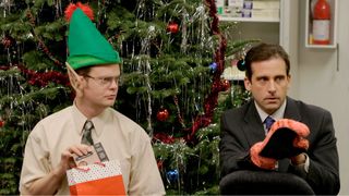 Dwight (Rainn Wilson) and Michael (Steve Carell) in The Office's Christmas episode