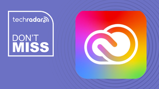 Adobe Creative Cloud logo on a purple background next to a TechRadar badge that reads 'Don't Miss'