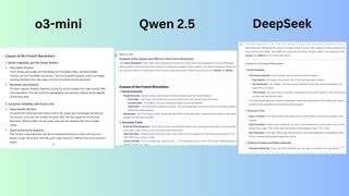 o3-mini vs. Qwen 2.5 vs. DeepSeek screenshot