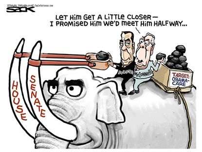Editorial cartoon ObamaCare Boehner McConnell target
