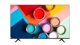The Hisense A6G TV displaying opened can paints with different colours.
