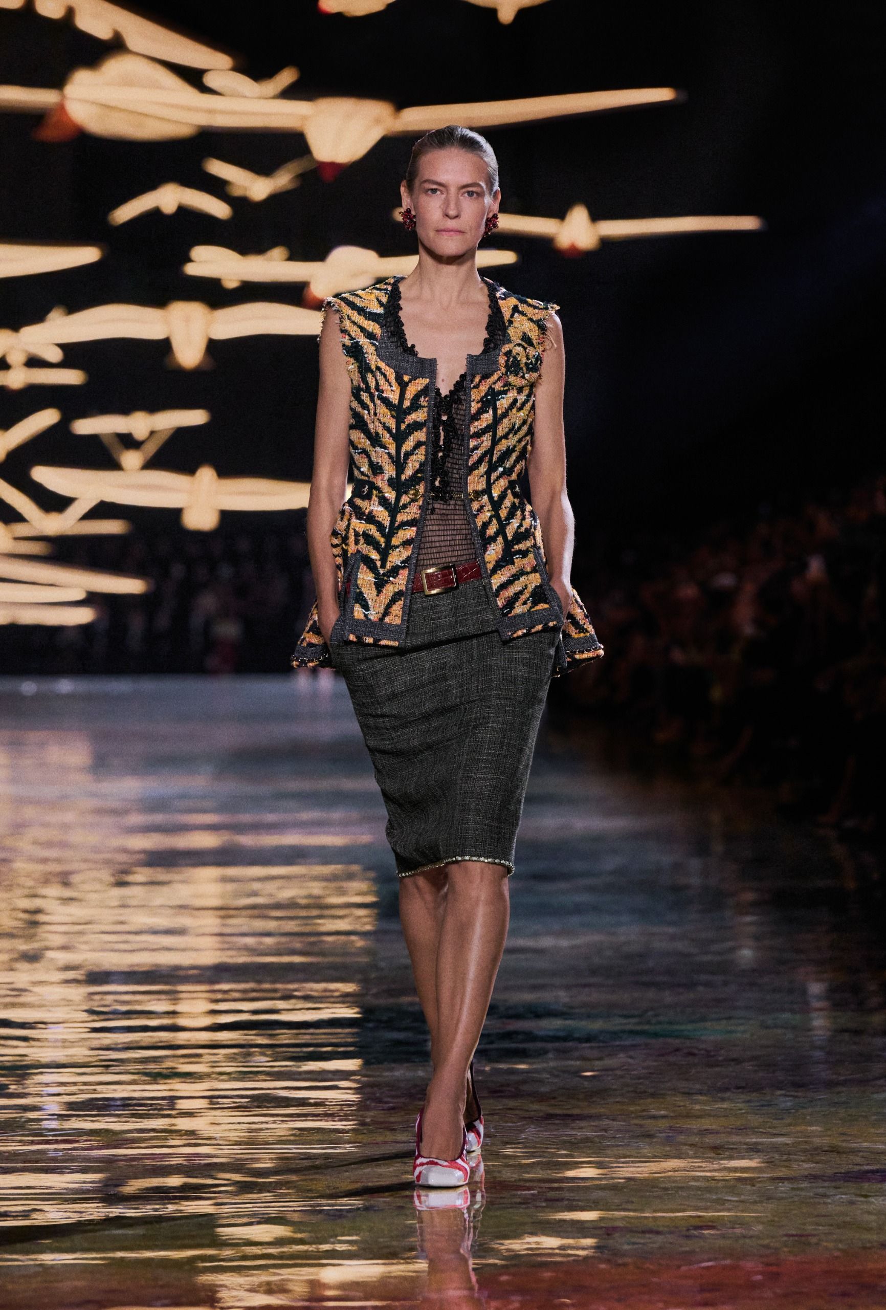 Chanel S/S 27 runway, tweed knee skirts