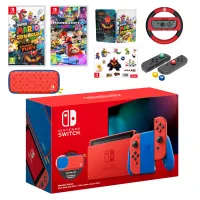 Nintendo Switch (Mario Red &amp; Blue Edition) + Super Mario 3D World + Bowser's Fury + Mario Kart 8 Deluxe + carry case + plastic wheel | £379.99 at Nintendo