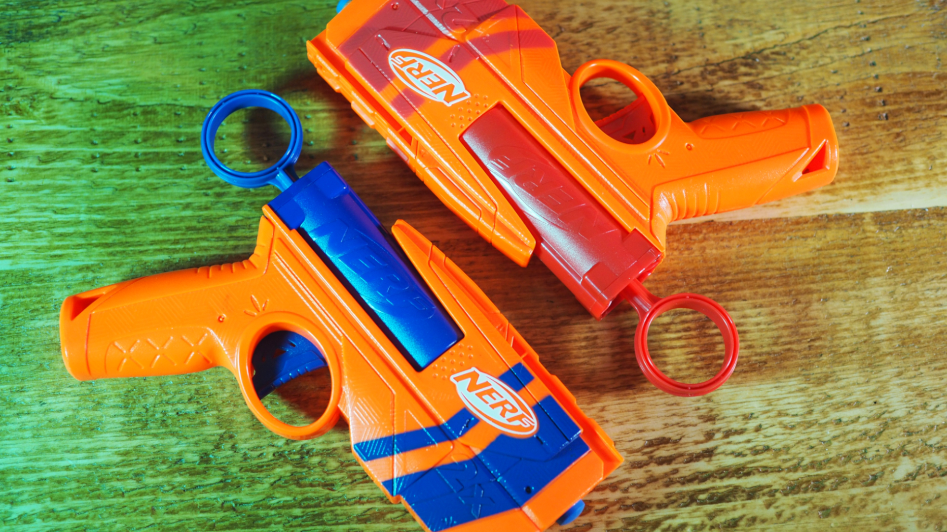 Nerf N-Series Duo Pack blasters on a wooden table