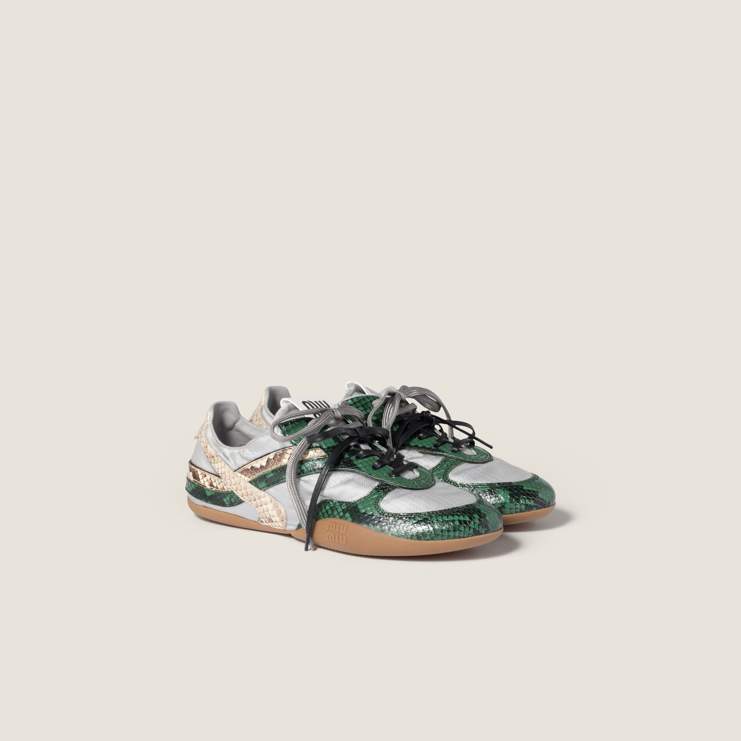 Gymnasium Technical Fabric and Python-Print Ayers Leather Sneakers