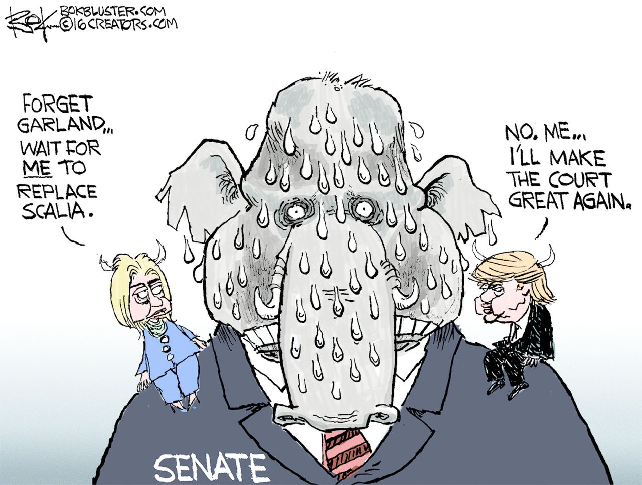 Political Cartoon U.S. SCOTUS Hillary Trump Republican 2016