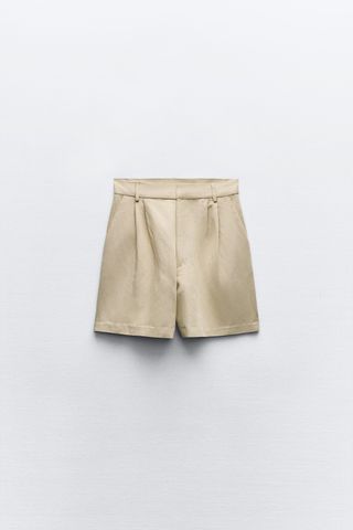 High-Waist Pleated Bermuda Shorts