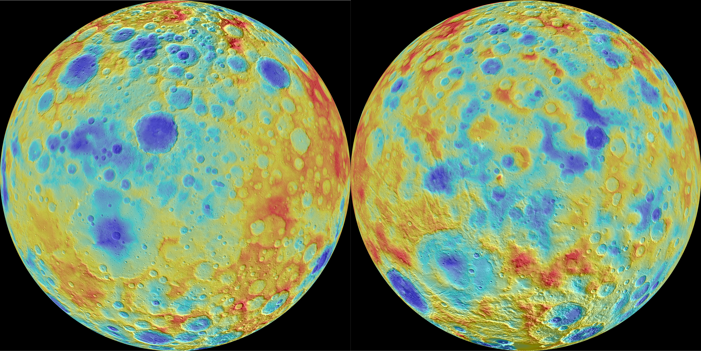 Rainbow topographic map of Ceres