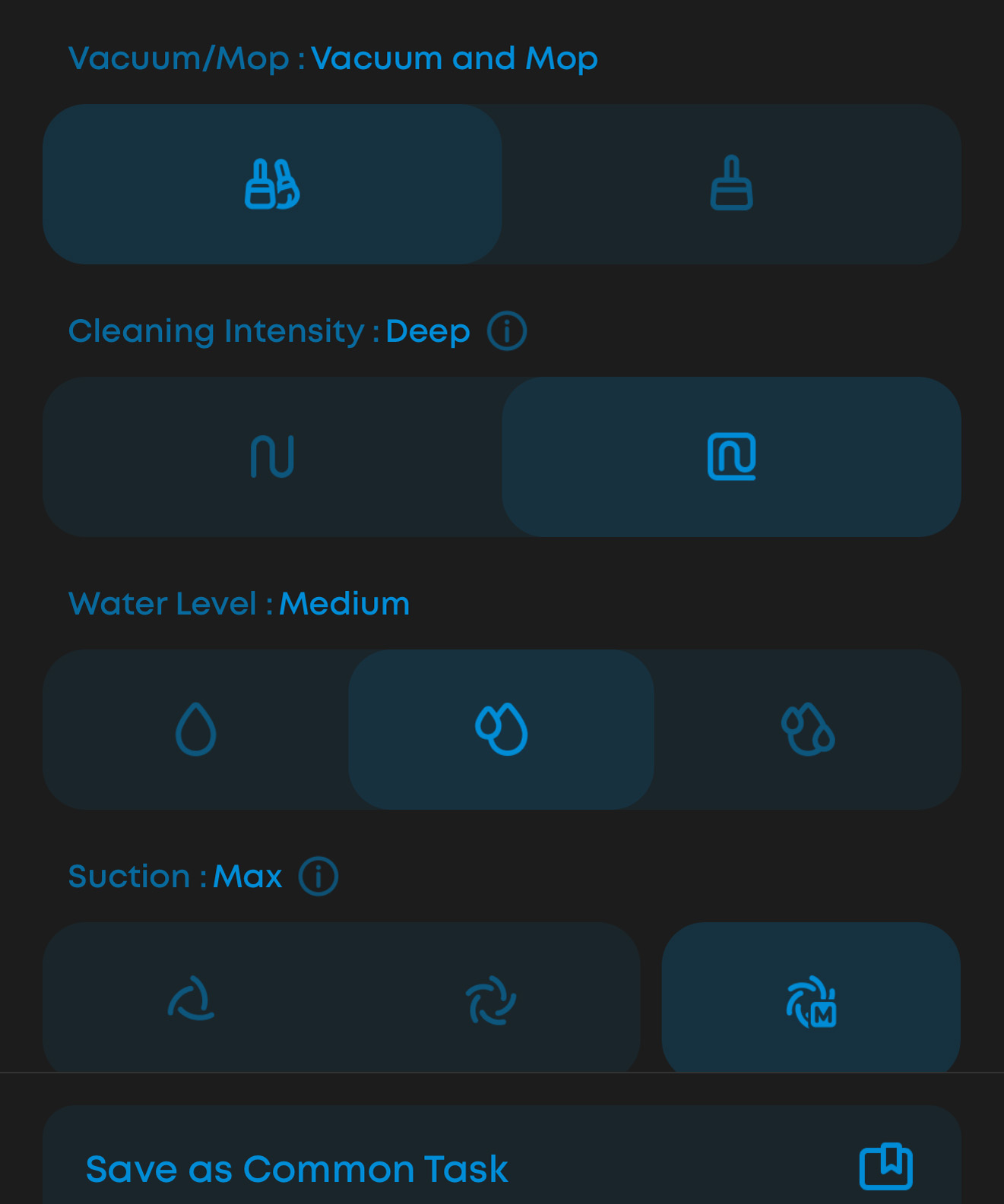 eufy Omni C28 app showing active cleaning session with refill water status and controls