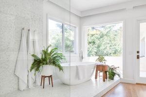 best bathroom cleaner: white bathroom with plenty of natural light