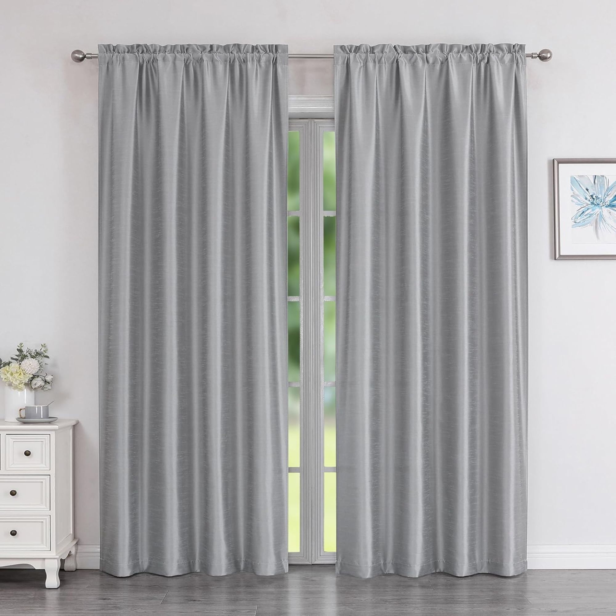 Chyhomenyc Uptown Faux Silk Silver Grey Curtains