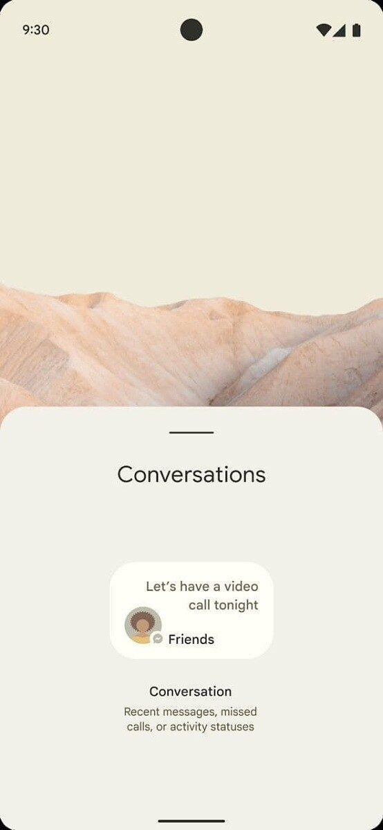 Leaked screenshots showing Android 12 developer preview widgets