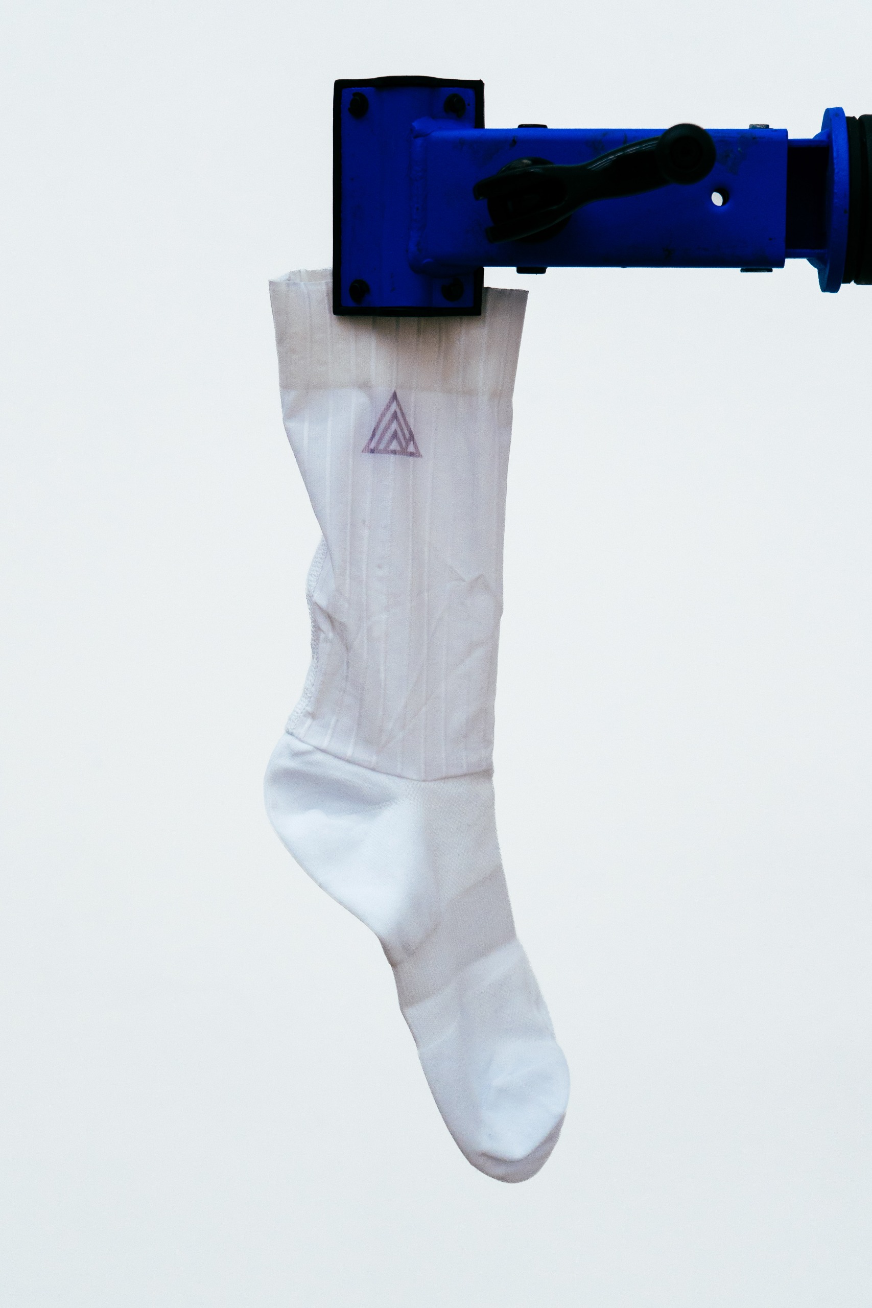 A close up shot of some socks being tested in the wind tunnel