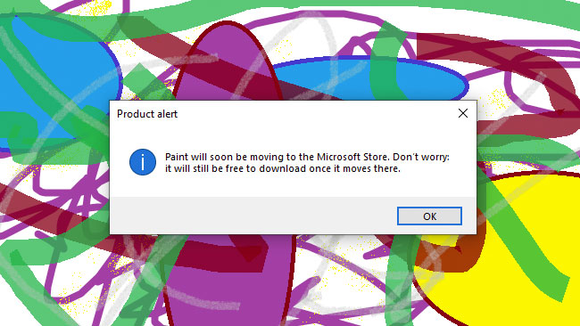 Microsoft Paint product alert