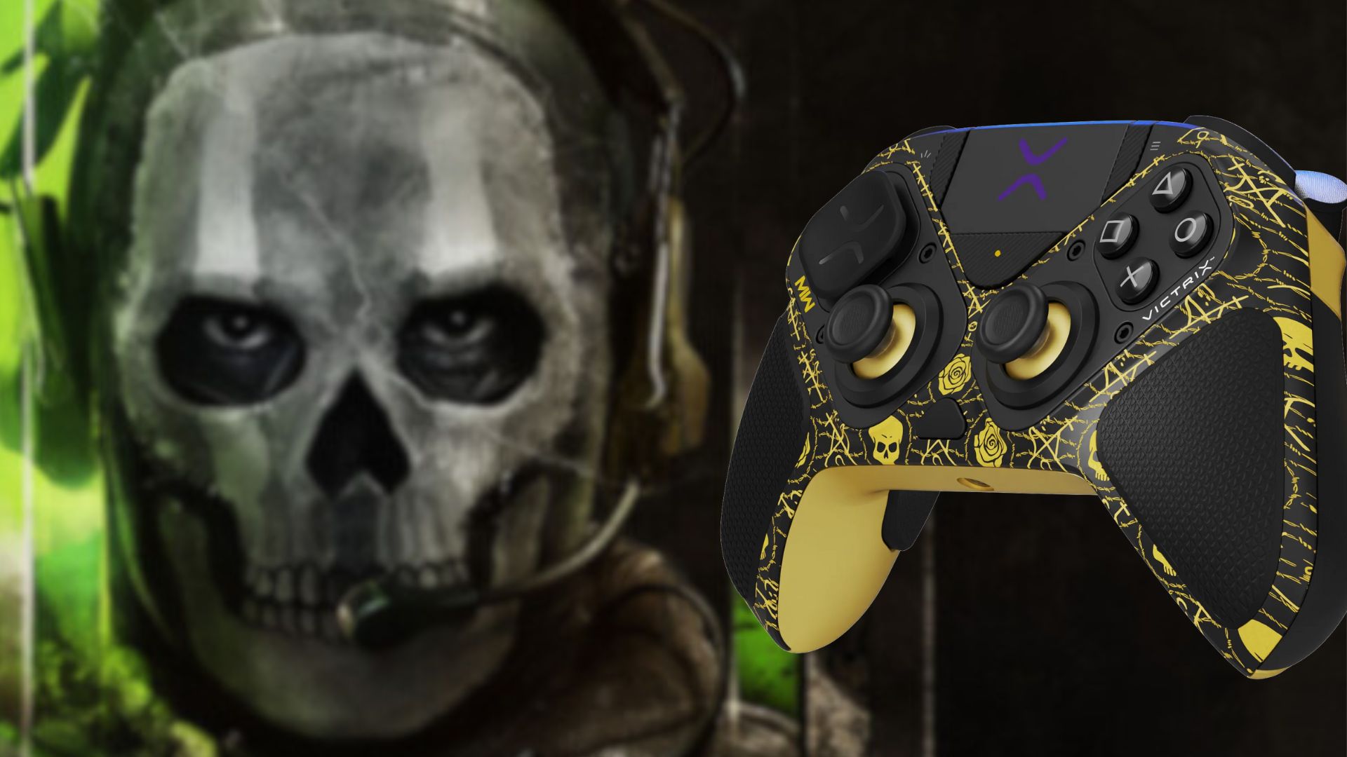 The Call of Duty Modern Warfare 2 hero image of a soldier in a skull mask next to the new Las Almas Pro BFG Wireless Controller